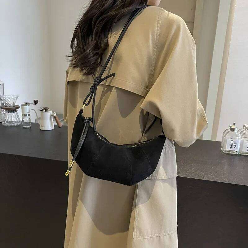 Vintage Half Moon Shoulder Bags for Women Fashion Faux Suede Ladies Underarm Bag New Soft Clutch Female Handbags Small Purse Y260205