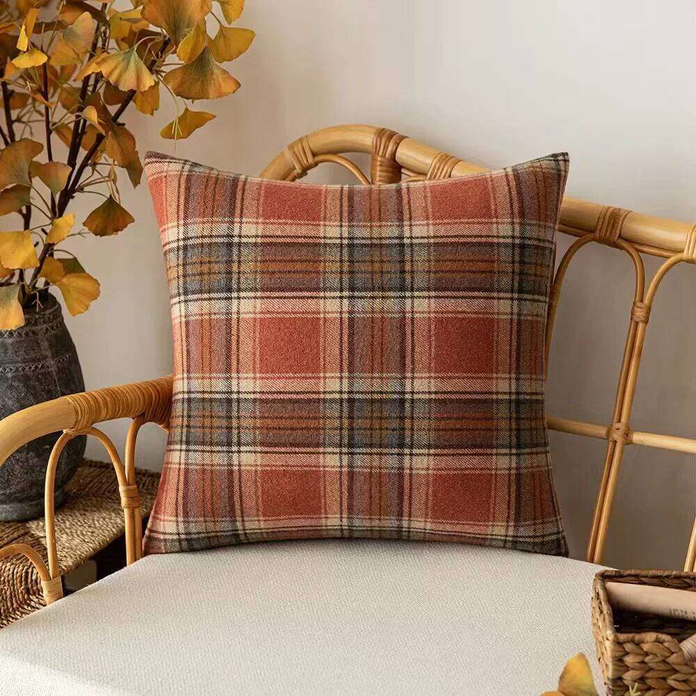 Plaid Zipper Classical Cushion Covers Comfort Brown Yellow Rustic Red Throw Pillowcase For Home Sofa Bed Living Room Decorative