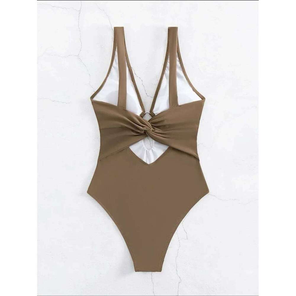 Twisted Hollow Out Bikini Micro Monokini Rings Sexy Deep-V Swimsuit Women Swimwear One-piece Beach Bathing Suit Vacation Outfits XJ260206