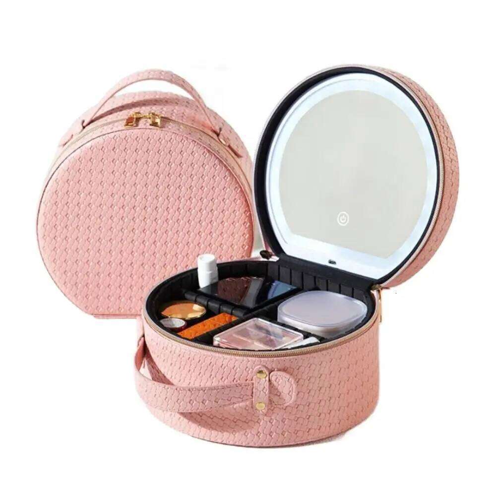Portable Case Lights Adjustable Dividers PU Leather LED Makeup Bag with Mirror Zipper Closure Large Capacity Y260206