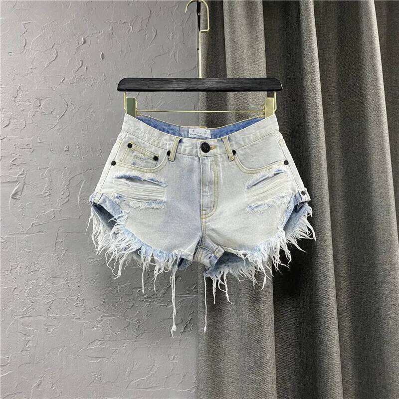 Sexy Low-waisted Denim Shorts New Summer Hole A Wide-leg Pants Ripped Jeans For Women H260206