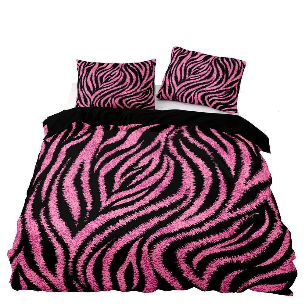 American Style Bedding Set Queen Pink Leopard Pattern Duvet With Pillowcase Single Double King Soft Comforter Bed Cover XJ260206