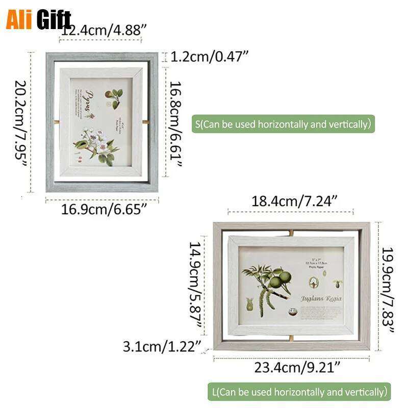 7 inch Rotating Frame Wooden Frames, Wall Photo Frame, Nordic Display, Living Room Poster, Picture Holder Decor S260205
