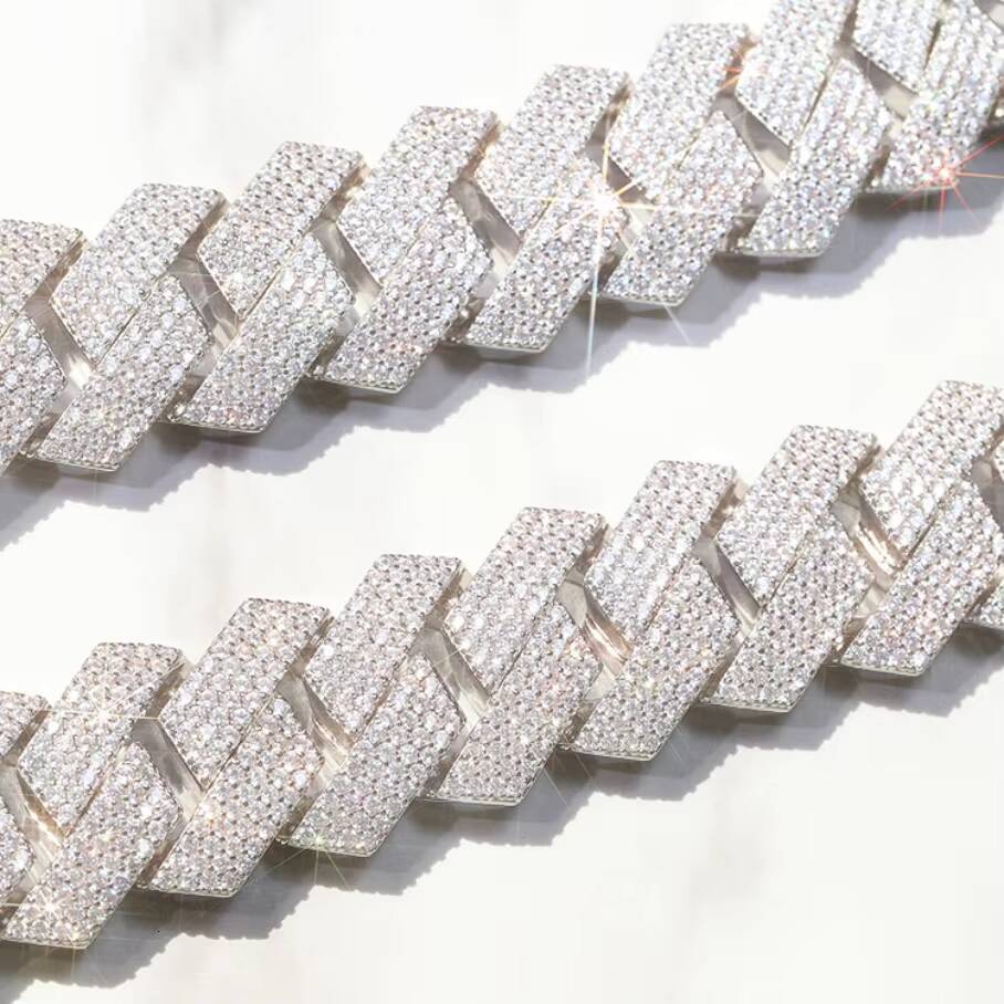 Hip Hop 20mm 4rows Cuban Chain Jewelry Heavier Solid Silver Necklace Ice Out Moissanite Cuban Link Chain Necklaces