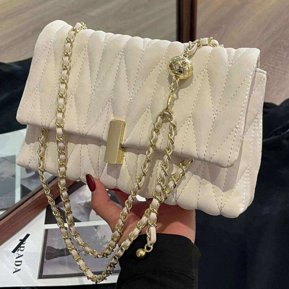 Chic Crossbody Bag Plaids Chain Suede Delicate Handbags Women Fashion Clip Buckle Daily Commute Single Shoulder Underarm Bags Y260205