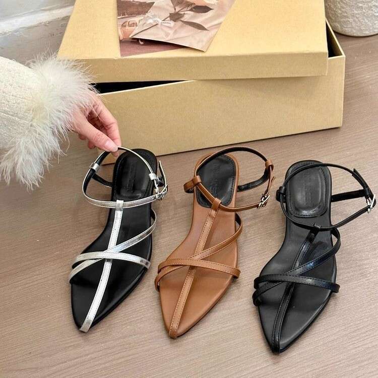 With Box Brown High Heel Roman for Women 2026 Summer New Style Elegant Pointed peep Toe Design Shoe Strap Sandals Free Gift