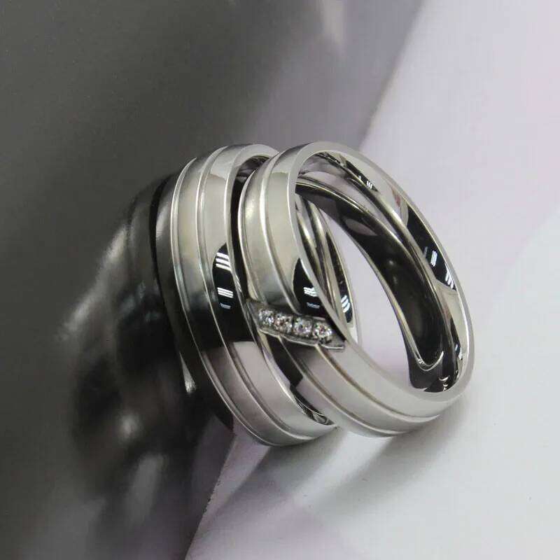 ZORCVENS Stainless Steel Wedding Ring for Men And Women Cubic Zirconia Couple Promise Band Fashion Jewelry Gifts W260206