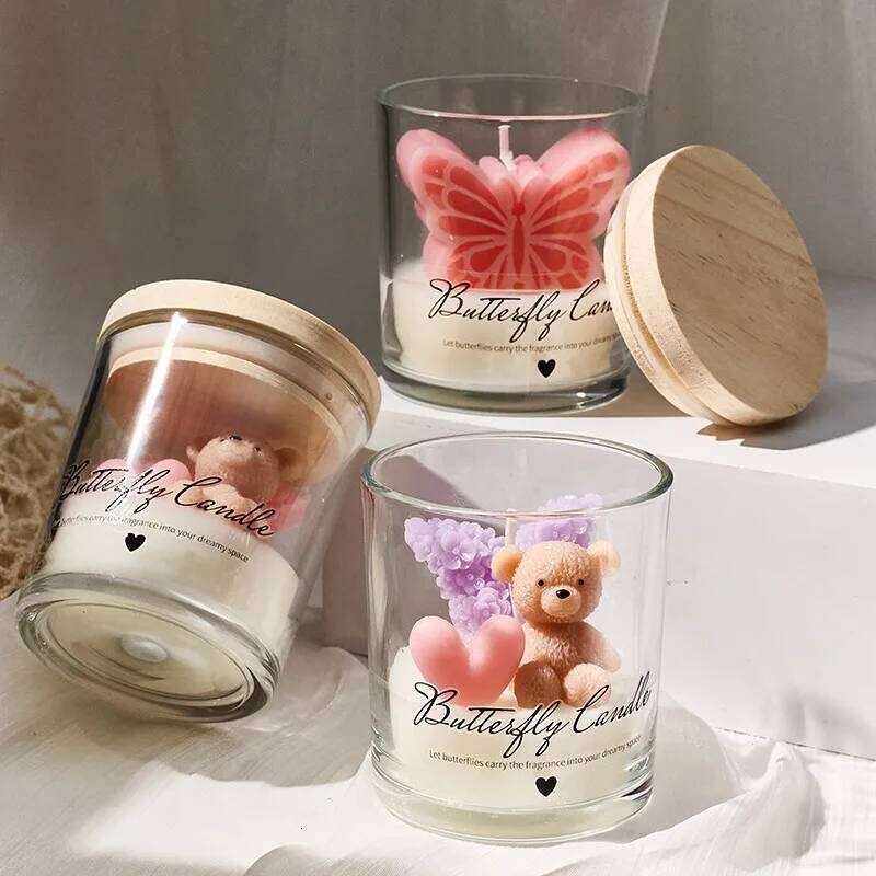 Cute Little Bear Candle Cup Wax, Creative Butterfly Light Fragrance Aromatherapy Desktop Atmosphere Decoration S260205