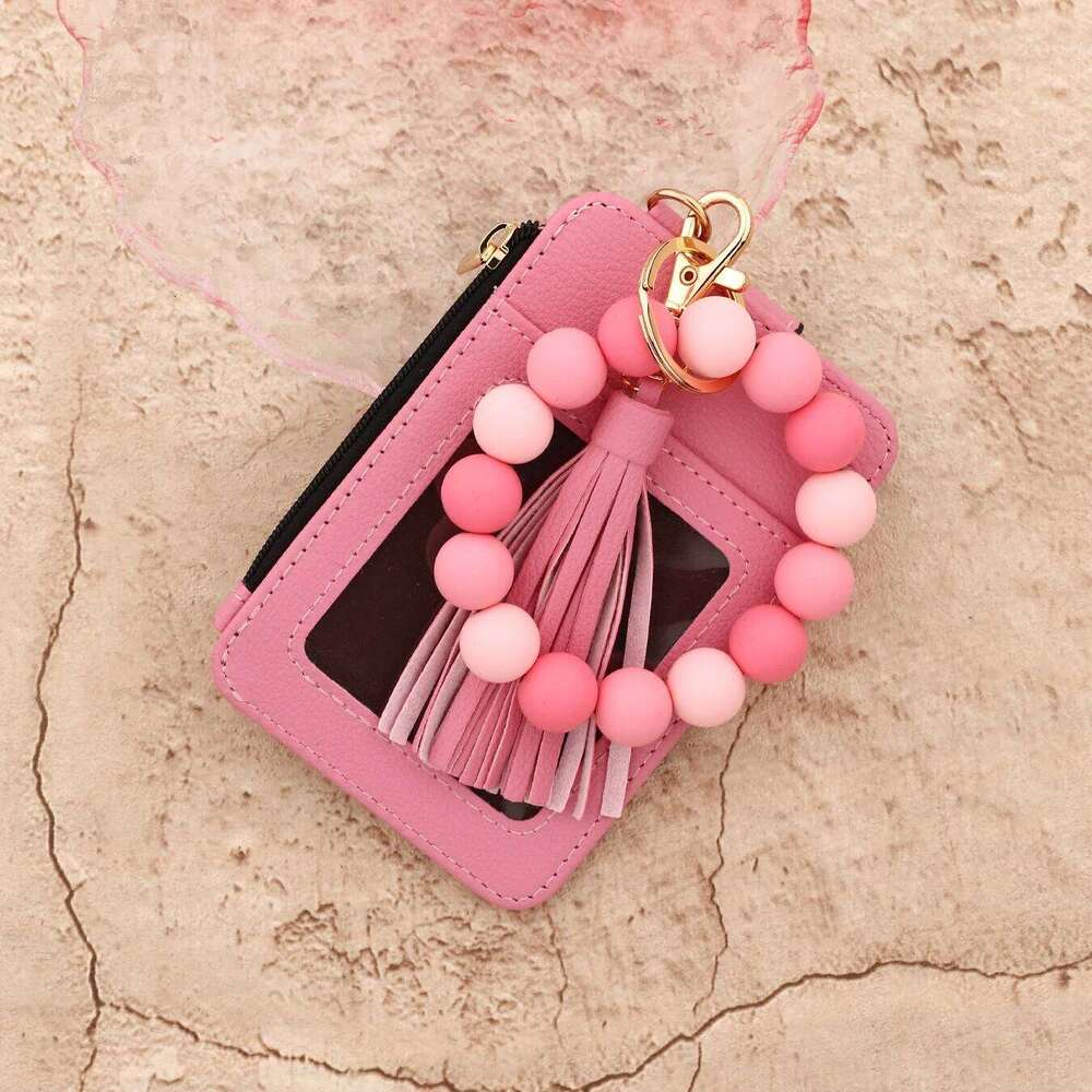 Key Ring Bangle Purse Designer Leopard Leather Card Holder Silicone Beaded Credit Cards Keychain Wallet Y260206