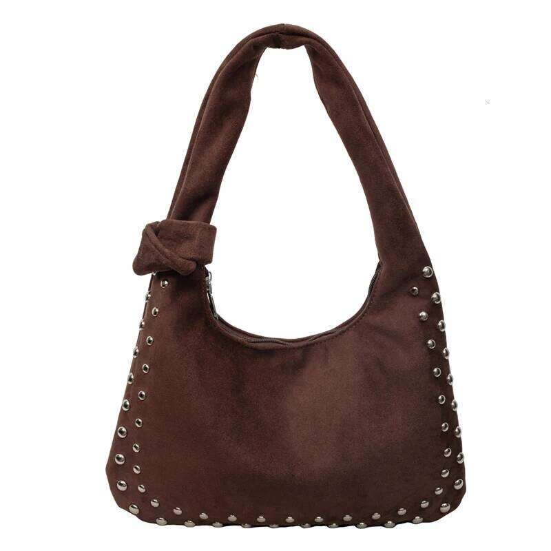 Retro Faux Suede Rivet Bags Large Studded Slouchy Shoulder Purse Fall Accessories 2000s Streetwear Y260205