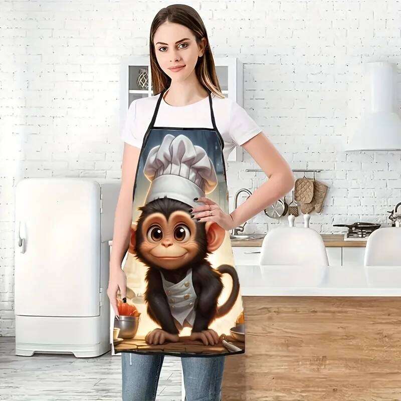 Funny Monkey Chef Hat Cartoon Kitchen Apron, Digital Print Design for Cooking & Dining S260205