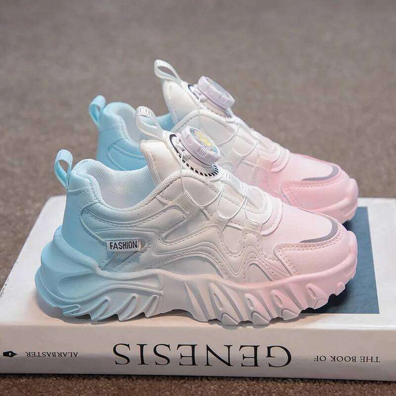 Children Girls Sneakers Fashion Gradient Leather Kids Sports Tennis for Girl White School Platform Sneaker Boy Shoes 26Y0206