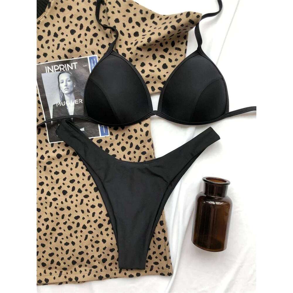 Black Bikini Push Up Swimsuit Trend Vacation Swimwear Pads Women Sexy String Beach Outfits Split Bathing Suits Micro Bikinis Set Z260206