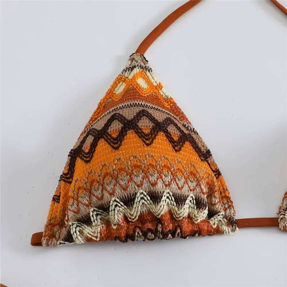 Geometry Knitted Triangle Micro Bikini Thong Mujer String Halter Swimwear Mini Sexy Swimsuit Bathing Suit for Women Bikinis Sets XJ260206