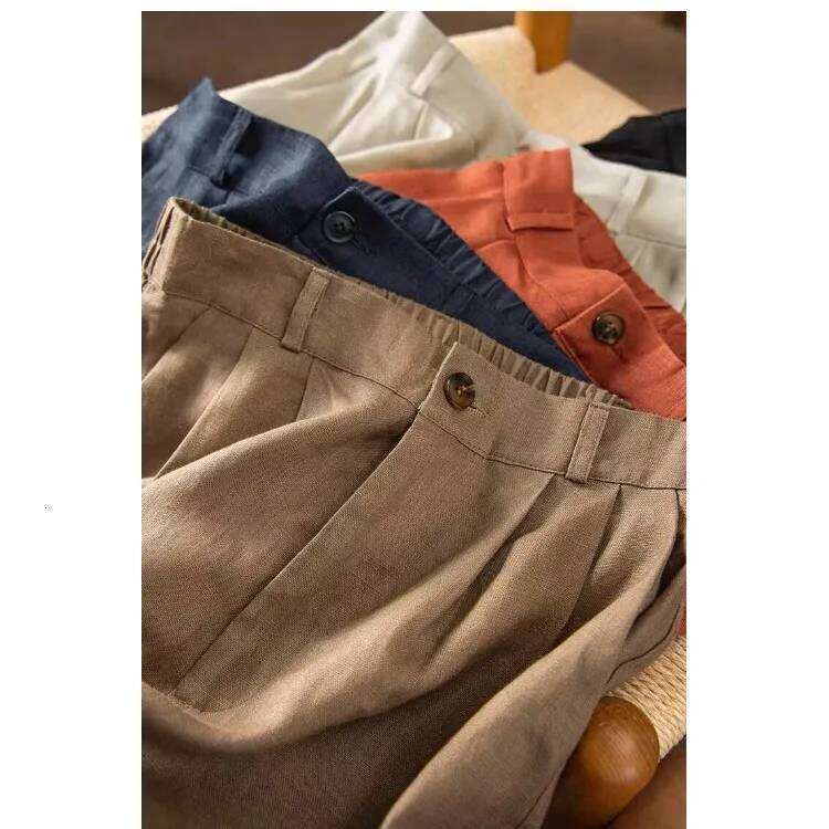 Cotton Linen Casual orts Women's Thin Loose Summer High Waist Straight Five-Quarter Wide Leg Pants XJ260206