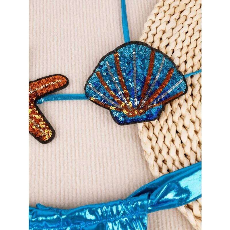 2025 Shiny Sequin Shell Starfish Bikini Set Women Sexy Push Up Pleate Thong Swimsuit Swimwear Brazilian Beach Micro Bathing Suit Z260206