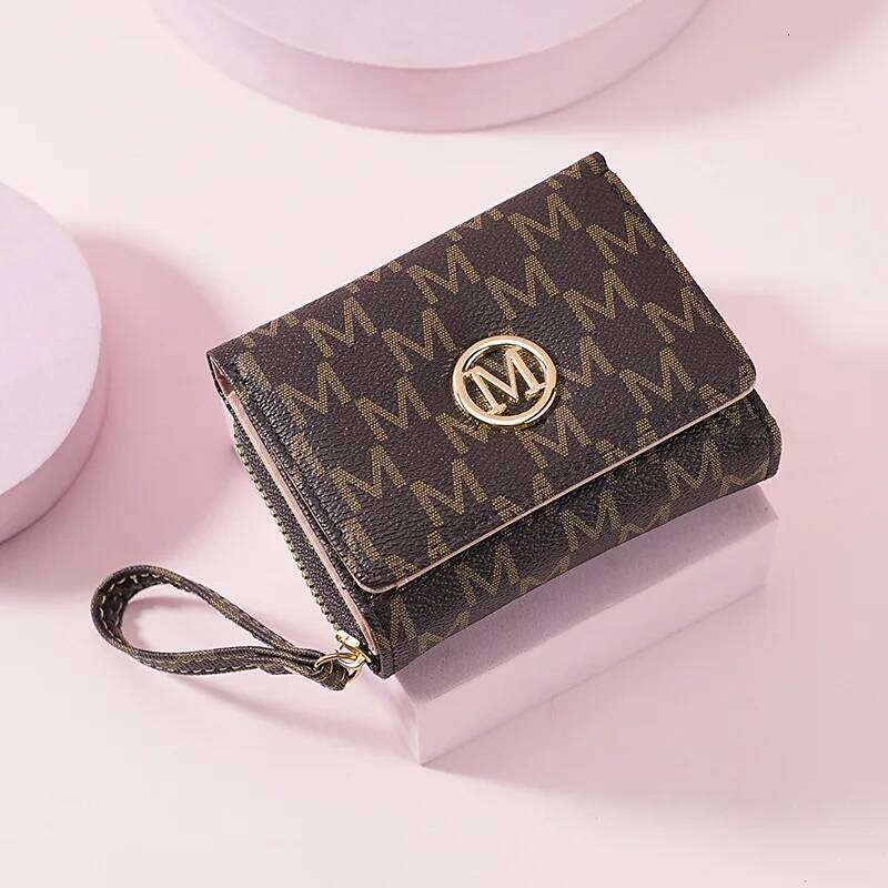Threefold Zipper Wallet with Letter Pattern, Stylish Multi Color Card Holders & Wrist Straps, Purse for Women Chic Everyday Use Y260206