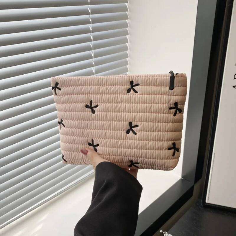 New! For Storage Cute Makeup with Zipper Large Capacity Cosmetic Bag Embroidery Bow Wash Y260206