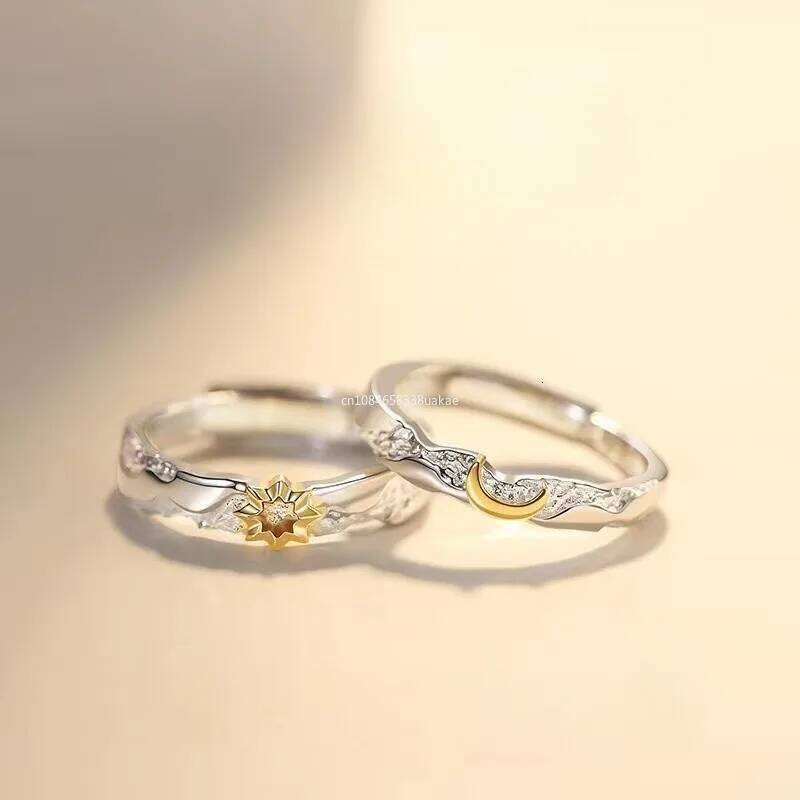 1Pcs Vintage Promise Band Adjustable Matching Sun and Moons Couples Rings Stylish Jewelry Decoration W260206