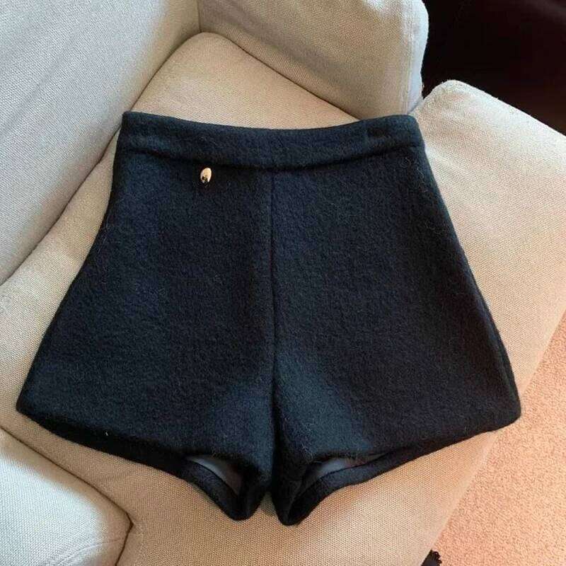 High Waist Woolen Women Y2K Streetwear Autumn Winter Casual Wide Leg Small Fragrance Zipper Hottie Straight Shorts XJ260206