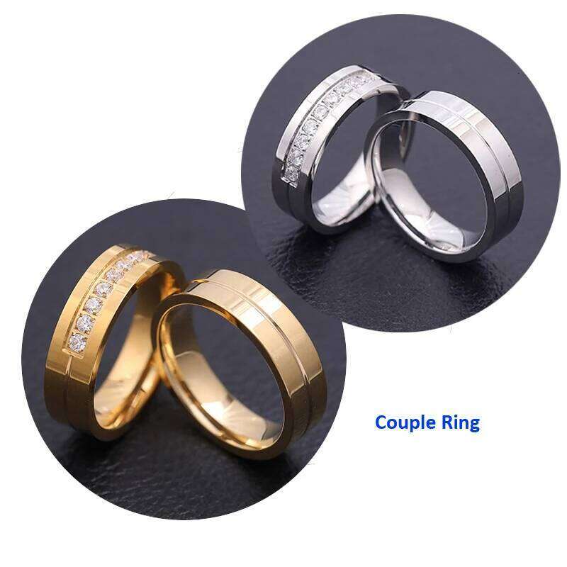 1Piece Titanium Stainless Steel Gold Silver Tone Plated Ring Men Women Rhinestone Cubic Zircon Lover Couple Finger Jewelry Gift W260206
