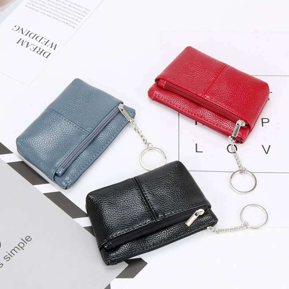 Portable PU Coin Purse Zipper with Keychain Leather Purses Mini Solid Color Small Wallet Y260206