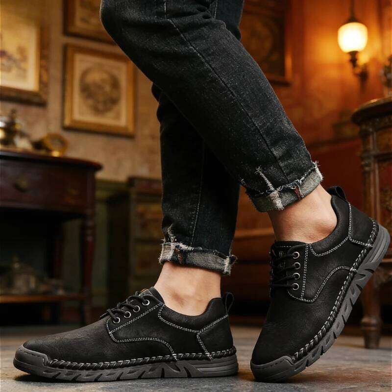 Classic Vintage Low-top Durable Lightweight Handmade Men's Casual Business Shoes for Jeans Pants All-match Footwear
