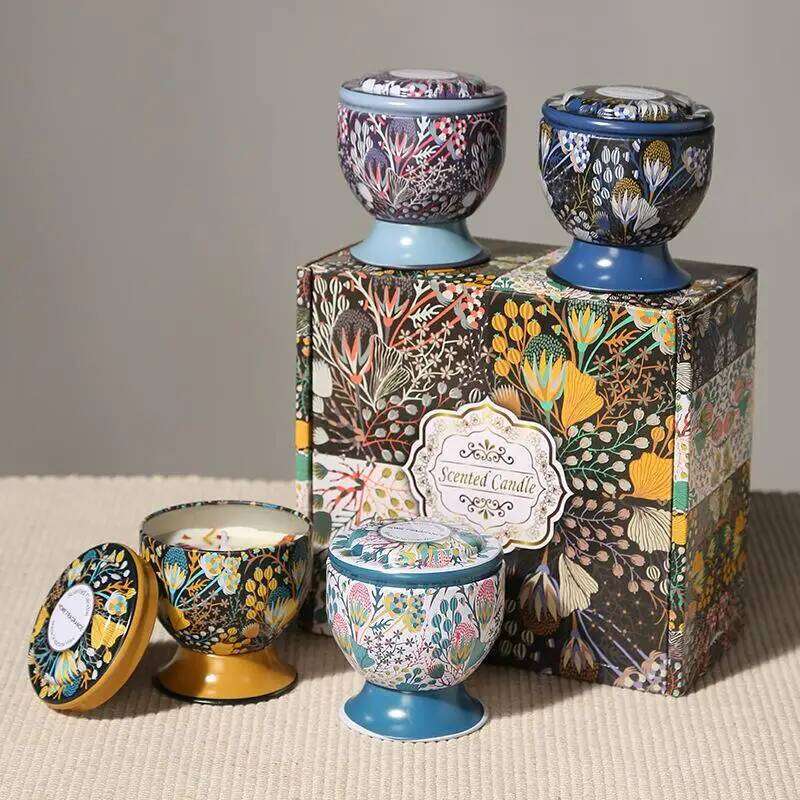 Natural Smokeless Soy Wax Candle In Iron Tin Dried Floral Scented Candles Champagne Flute Style Home Fragrance S260205