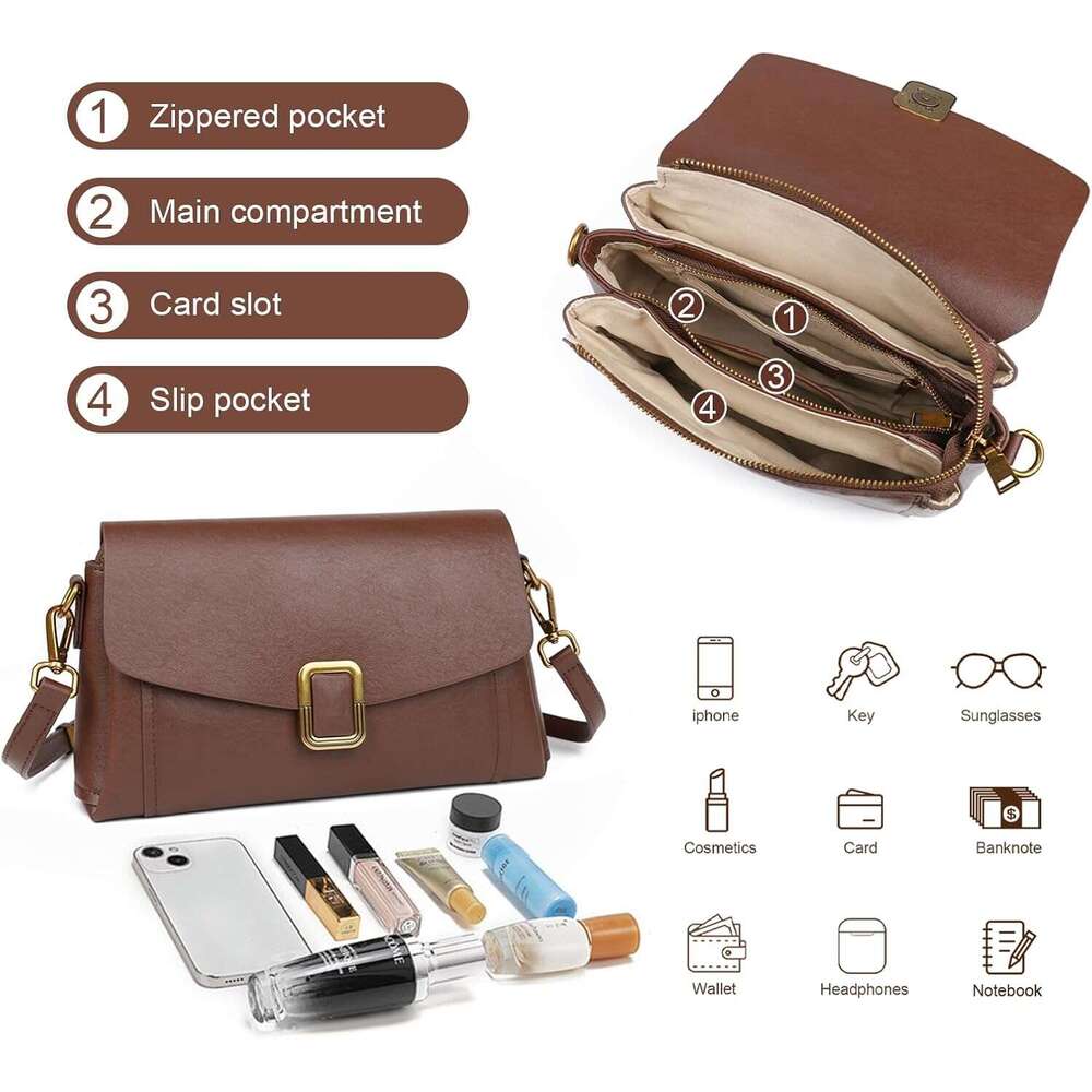 Genuine Leather Crossbody For Women Removable Satchel Adjustable Shoulder Bag