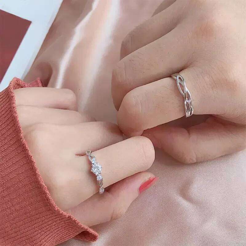 2Pcs Korean Fashion Simple Zircon Rings For Women Men Couple Goth Luxury Opening Finger Ring Lover's Jewelry Gifts W260206