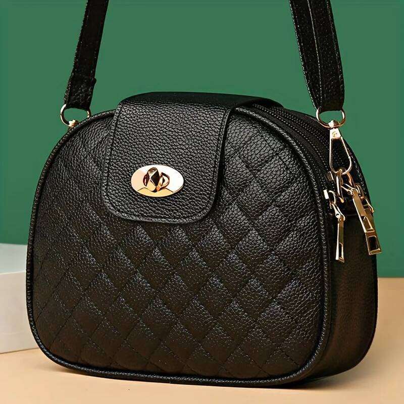 Small Quilted Crossbody Bag, Stylish PU Leather Shoulder Purse with Vintage Round Shape, Trendy Accent - Perfect for Daily Use XJ260129