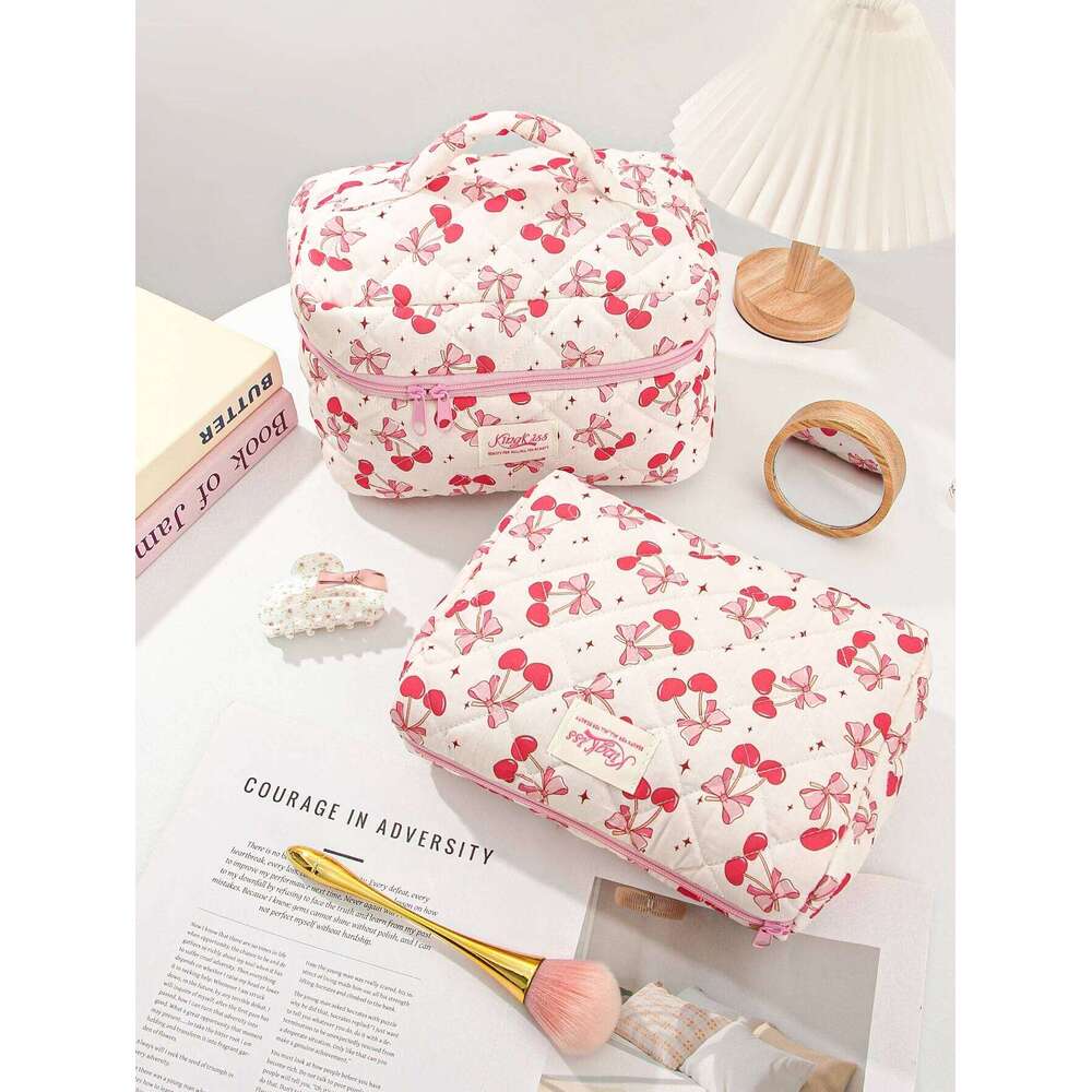 1/3Pcs Cherry & Bow Pattern Bag Set, Large Capacity Cosmetic Storage Bag, Zipper Makeup Organizer Pouch Y260206