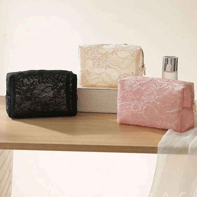Lace Mesh Women's Makeup Large Capacity Cosmetic and Jewelry Organizer Zipper Square Portable Toiletry Bag Y260206