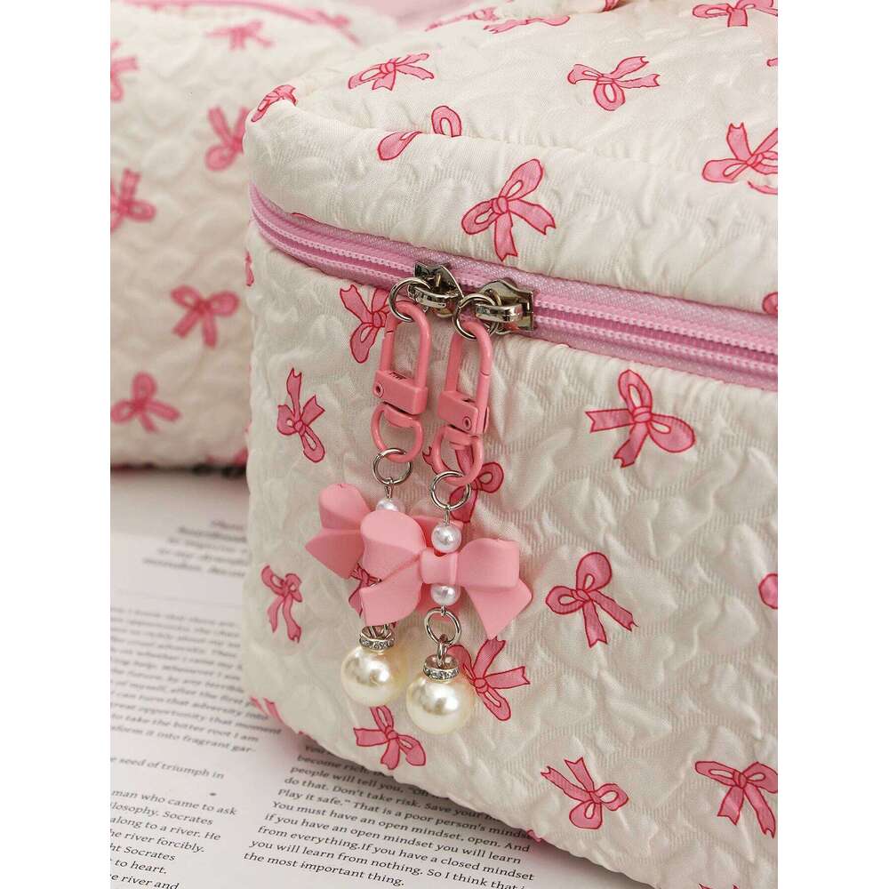 1 pc/set quilted multifunctional bow fashionable portable bag, essential makeup bag for toile Y260206