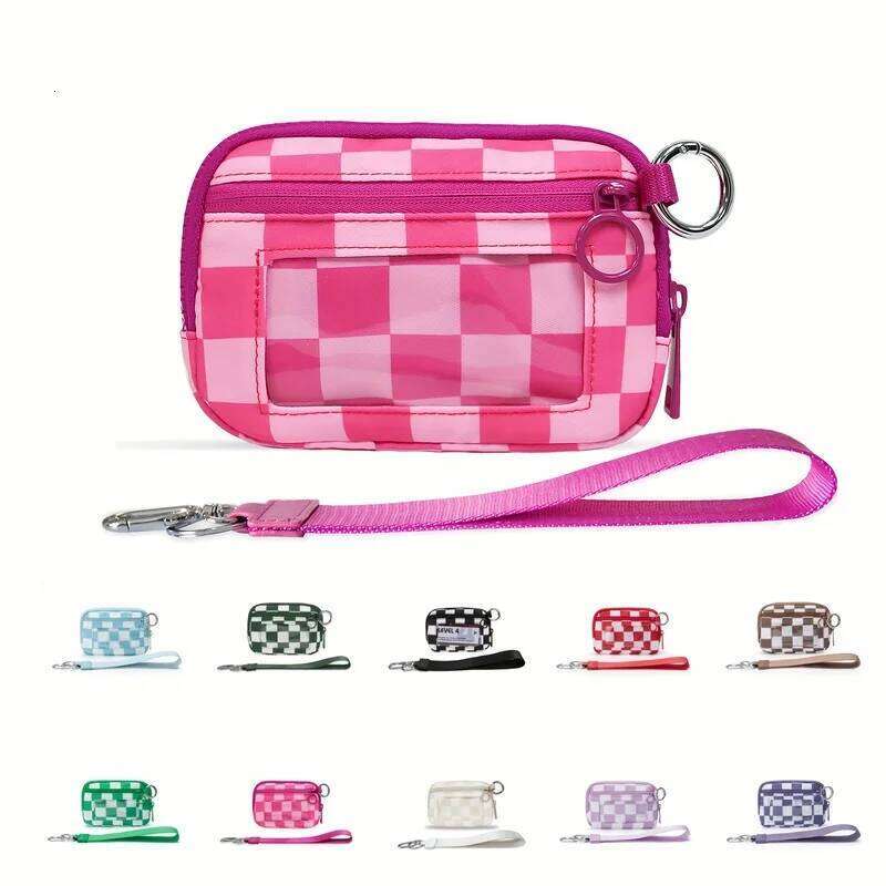 Women's Wrist Wallet Transparent Window Card Holder, Adjustable Strap Keychain Multi Colors Zipper Purse Y260206