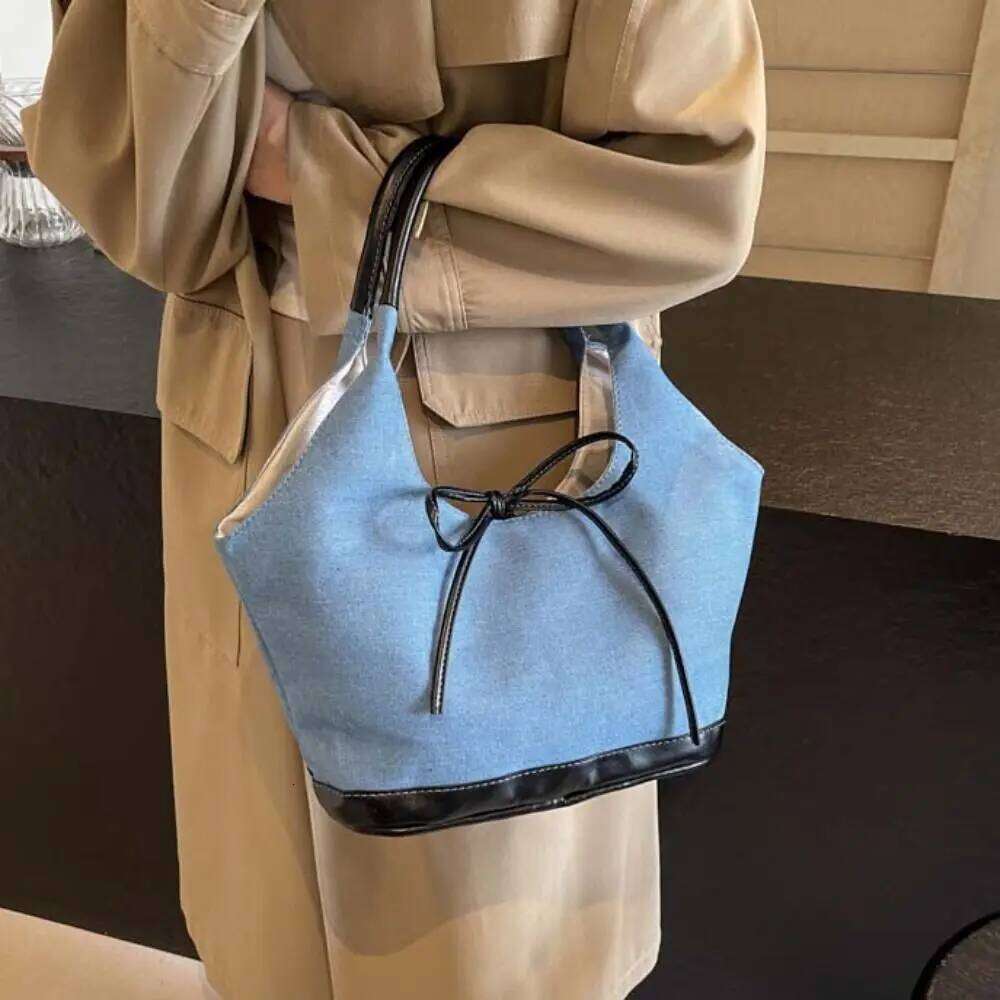 Fashion Korean Style Canvas Tote Underarm Handbag Cloth Bow Shoulder Bag All-match Pure Color Girls Y260205