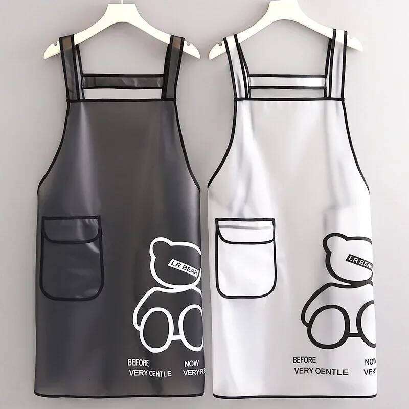 Kitchen Waterproof Apron Transparent Ladies Men Home Wipeable Oil Resistant Baking Accessories BBQ Restaurant Cafe Aprons S260205 533