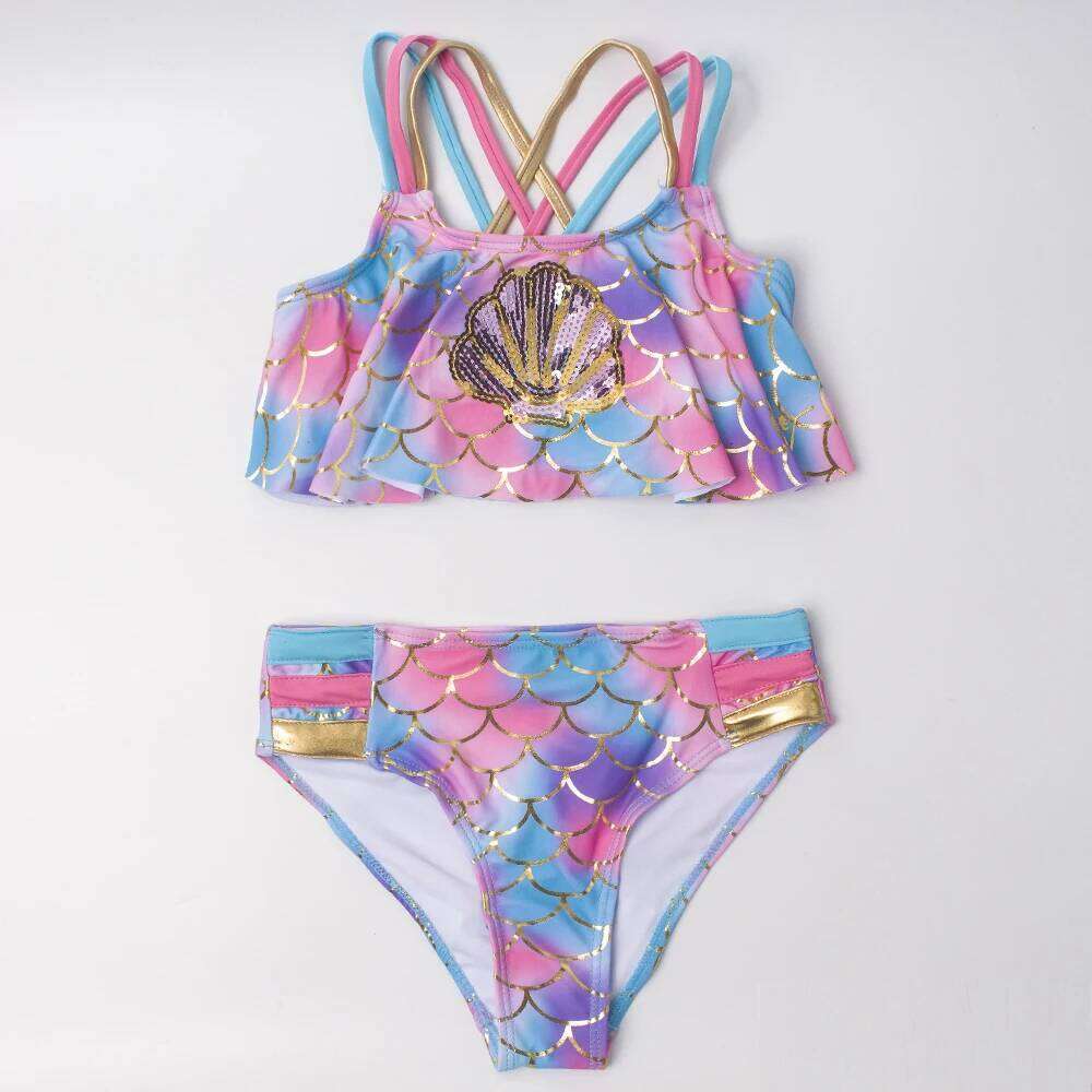 Girl 2 Pieces Swimsuits Mermaid Pattern Swimming Suits Children Swimwear Girls Bikinis Set Kids Biquini Infantil Bathing Suit XJ260206