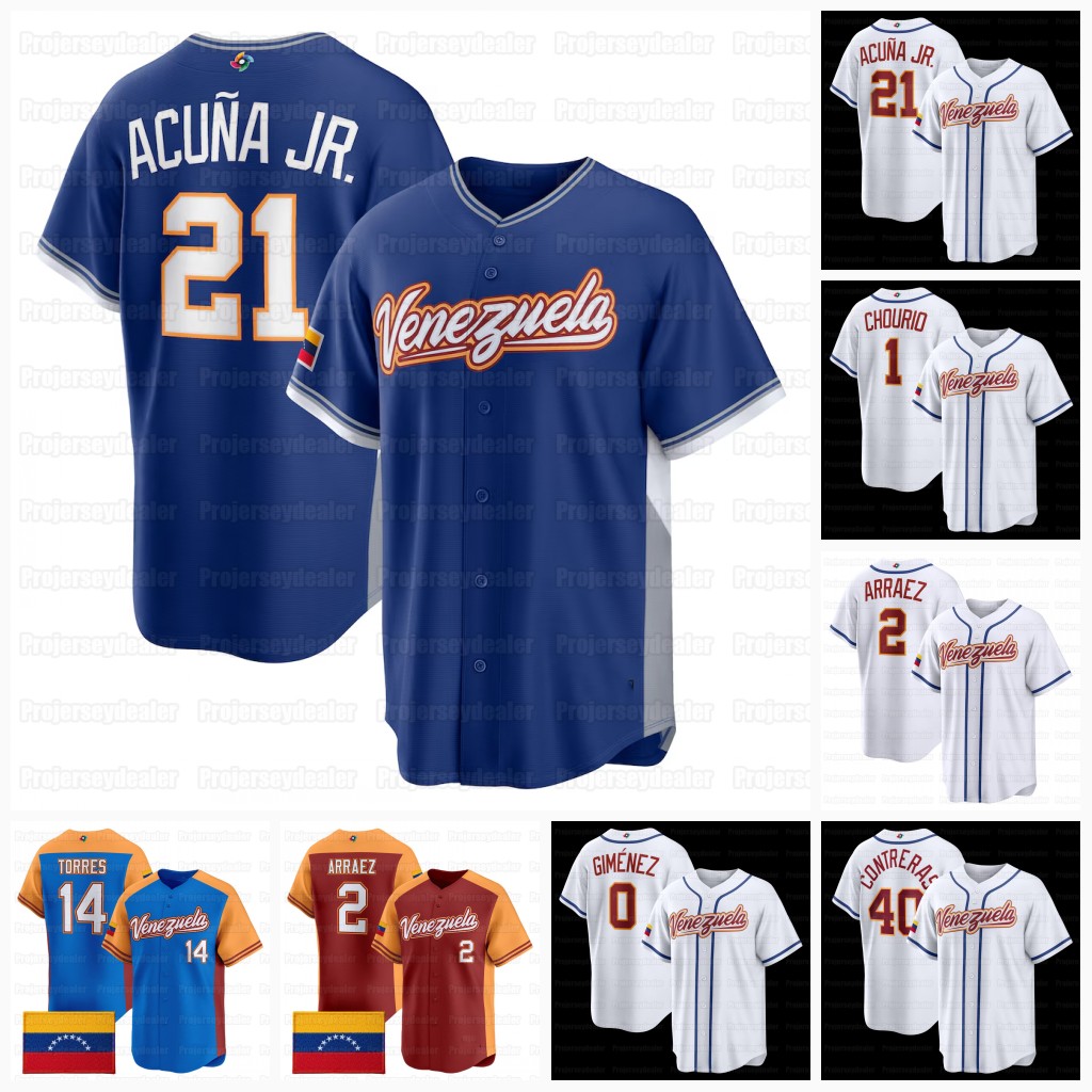 21 Ronald Acuna Jr Venezuela 2026 World Baseball Classic Jersey Eugenio Suarez WBC Luis Arraez Jackson Chourio Wilyer Abreu Willson Contreras Andres Gimenez