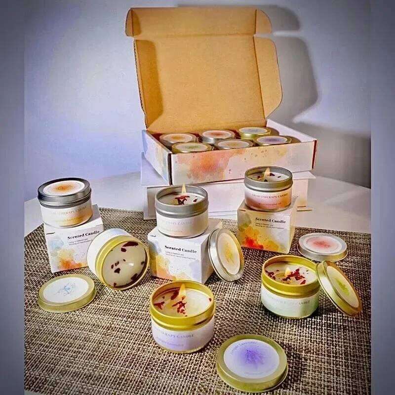 Canned Scented Guest Gift for Wedding Rose Dried Flower Aromatic Candle in Jar Memories Candles Gifts Box S260205