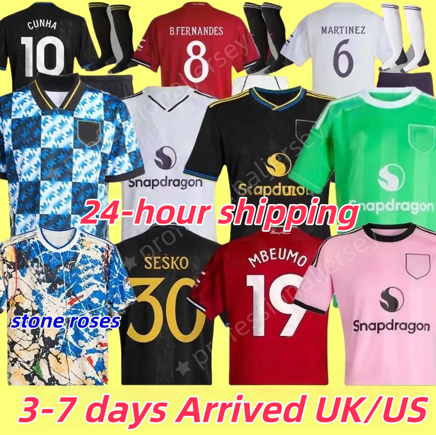 3XL 4XL 25 26 27 Manchesters unted stone roses jersey kit soccer jersey B. FERNANDES HOJLUND AMAD MARTINEZ home away 3rd soccer jerseys football shirt Top gk men kids kit