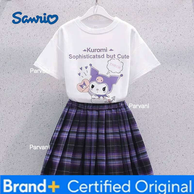 Sanrio Kuromi Kawaii Girls College Style Suit Summer Clothes JK Uniform Skirt Short Sleeve T-shirt Two Piece Set H260206 - view 4