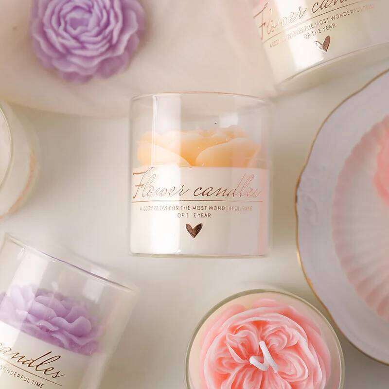 Simulated Peony Flower Glass Cup Wax Light Fragrance Scented Candle Ins Atmosphere Interior Decoration S260205