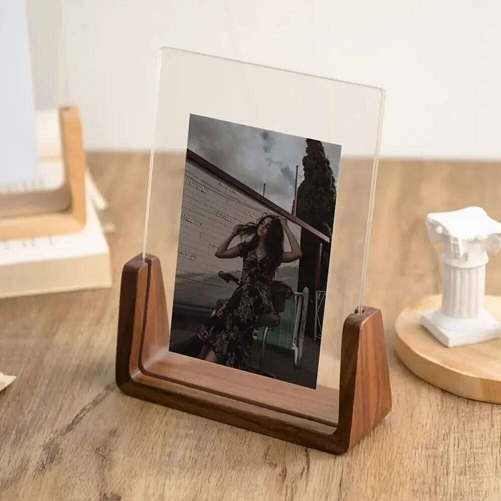 Walnut/Beech Wooden Acrylic U Shape Frame Desktop Wood Wedding Party Picture Frames Photo Home Decor S260205