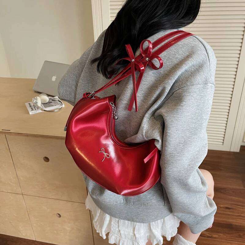 LEFTSIDE Retro Japanese Style Sweet Shoulder Bags for Women Small PU Leather Tote Bag 2025 Designer Bow Purses and Handbags Y260205
