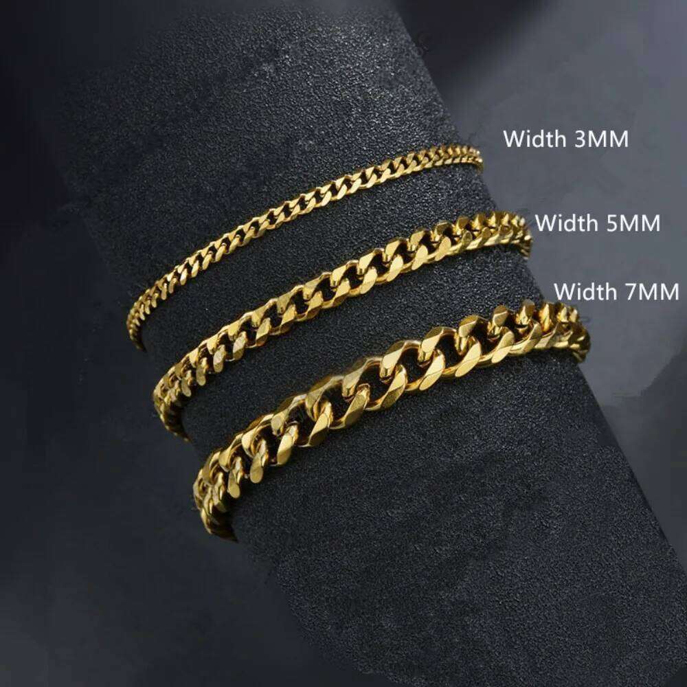 Trendy Cuban Chain 3/5/7mm Width Classic Stainless Steel Bracelet for Men Women Jewelry Party Gift 26H0206