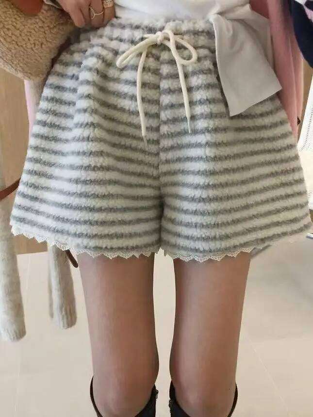 Korean Sle High Waist Thiened Lamb Fur Casual Pants Women's Autumn Winter Spor Dstring Plu ort Trousers XJ260206