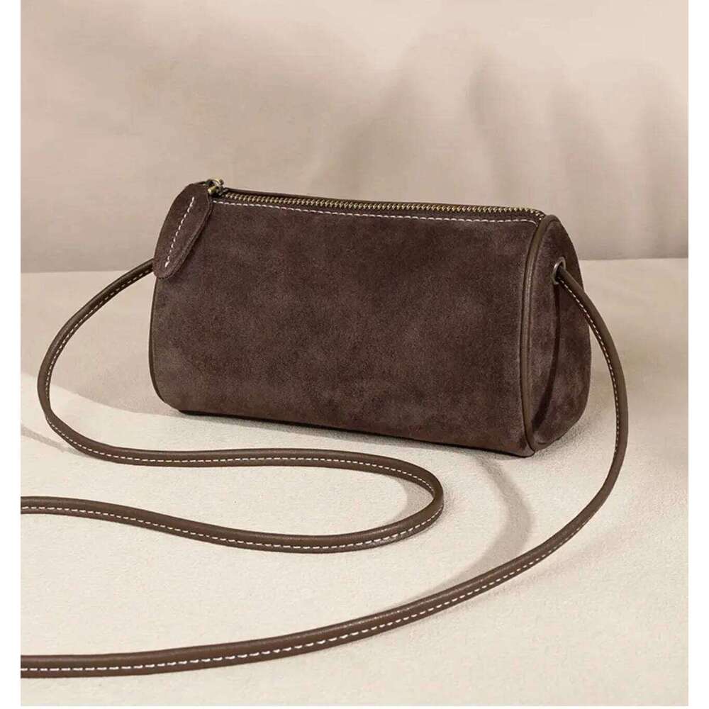 2025 new style Melard wind suede PU women's retro round cylinder matte business single shoulder cross-body Boston bag XJ260129