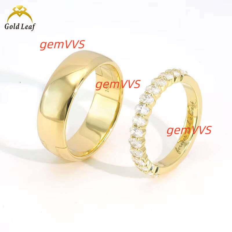 Goldleaf Custom 10K 14K 18K Gold Oval Cut D VVS Lab Grown Diamond Half Band Set IGI Women's Luxury Engagement Wedding Ring