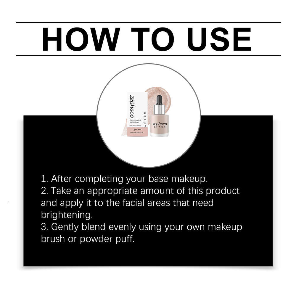 zephoco Highlighter Liquid Light Pink Natural Shiny Smooth Beautiful Daily Face Makeup